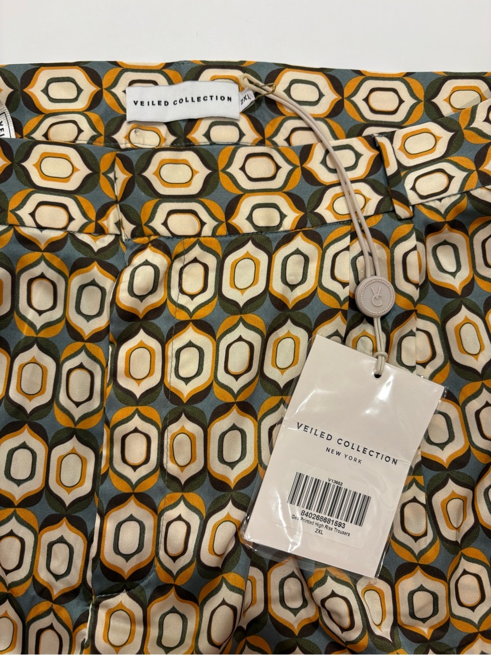Veiled Collection Geometric Print High Rise Pants — Mustard, Olive & Cream 2XL - Picture 3 of 4